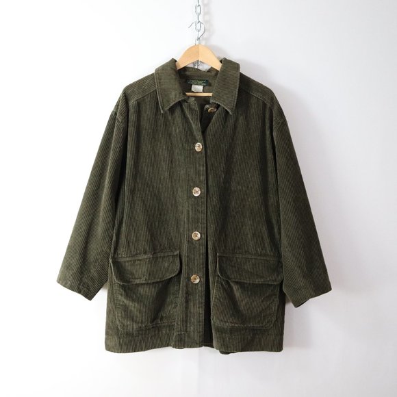 Vintage Jackets & Blazers - vintage 90s olive wide wale corduroy jacket 20W 2X